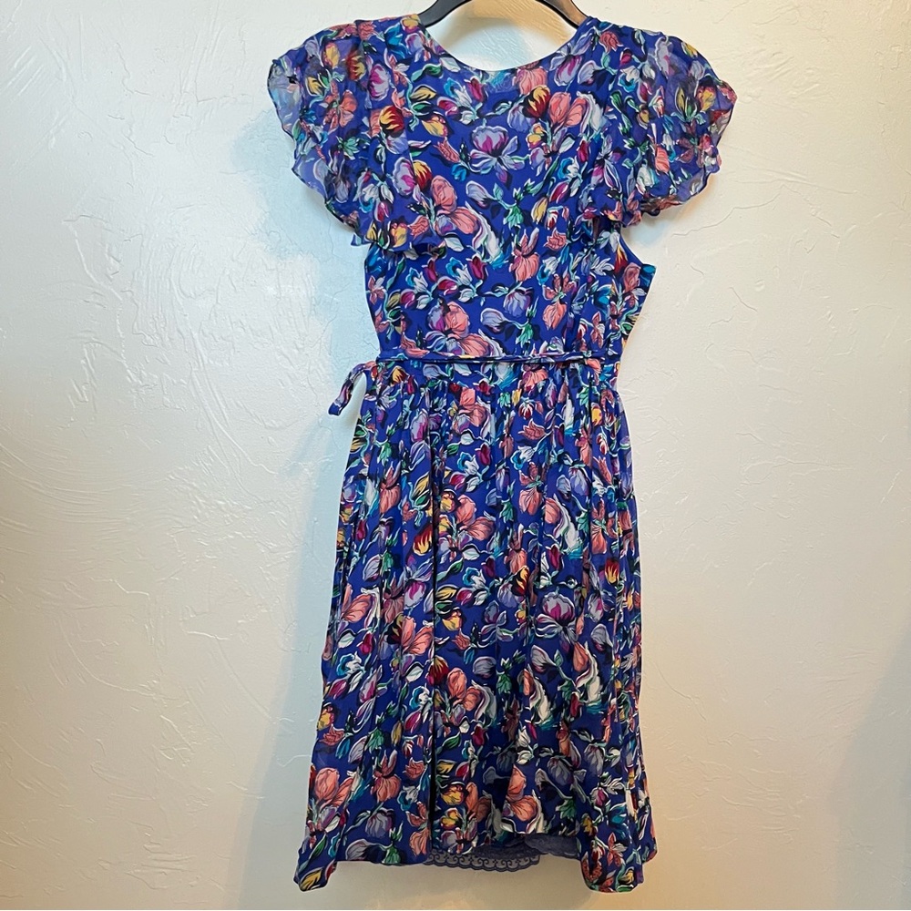 MOULINETTE SOEURS 100% Silk Wrap Dress in Blooming Sapphire Blue Sz 8 NWOT - Picture 7 of 11